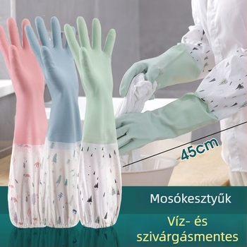 Hosszú gumis edénykezelő kesztyűk konyhai munkákhoz, bársonyos belső, vízálló latex, tartós háztartási használatra