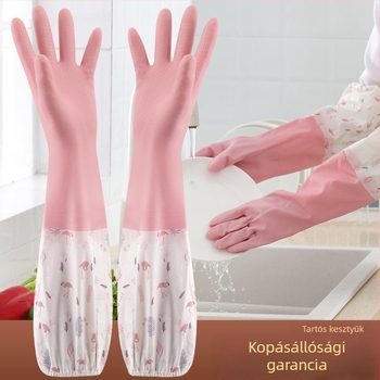 Hosszú gumis edénykezelő kesztyűk konyhai munkákhoz, bársonyos belső, vízálló latex, tartós háztartási használatra