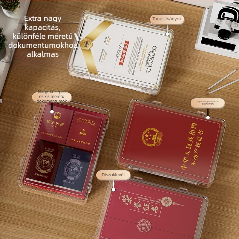 A4 átlátszó irattartó doboz a családi fontos dokumentumok, vizsgadolgozatok, tulajdoni lapok, lakcímnyilvántartás és oltási igazolványok rendezésére