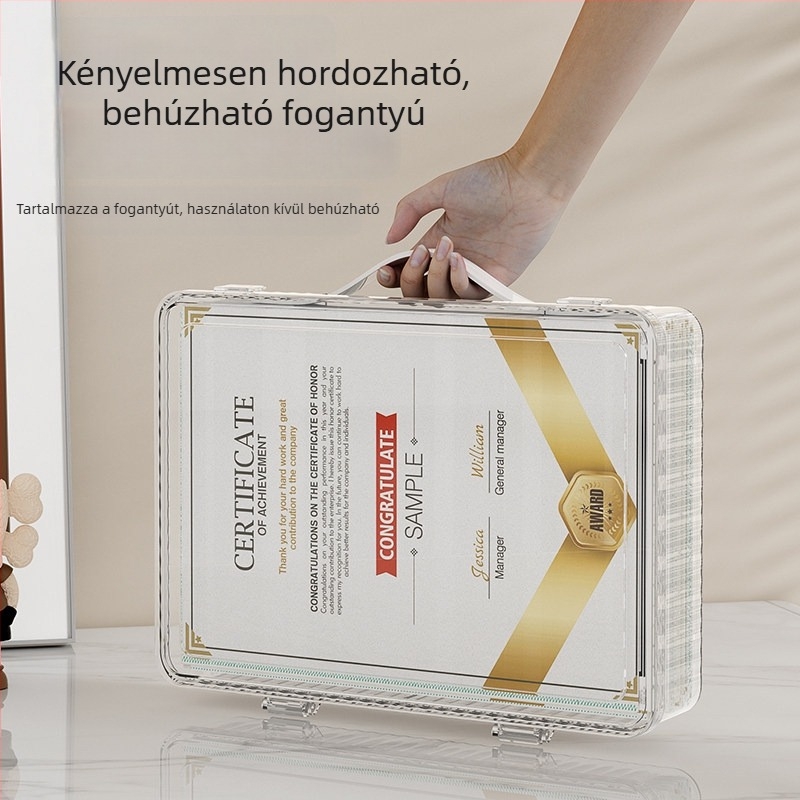 A4 átlátszó irattartó doboz a családi fontos dokumentumok, vizsgadolgozatok, tulajdoni lapok, lakcímnyilvántartás és oltási igazolványok rendezésére