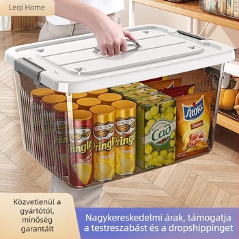 Nagy kapacitású háztartási tároló doboz, porvédett snack- és italtároló, többfunkciós vastag tároló doboz