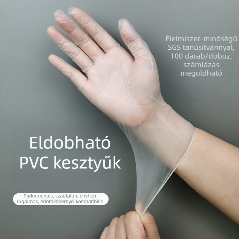Egyszer használatos PVC kesztyűk, átlátszóak, púdermentesek, vastagítottak, élelmiszer-minőségűek, cateringhez, konyhához és kozmetikai tetoválások védelmére