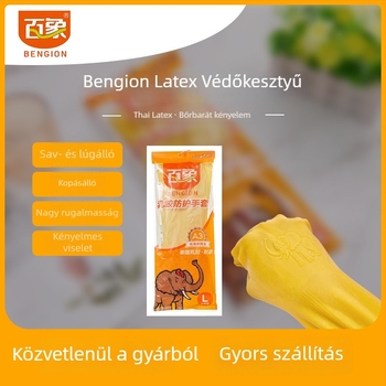 Vastagított latex konyhai kesztyű, olajálló, sav- és lúgálló, vízálló, 32 cm hosszú, háztartási tisztításhoz