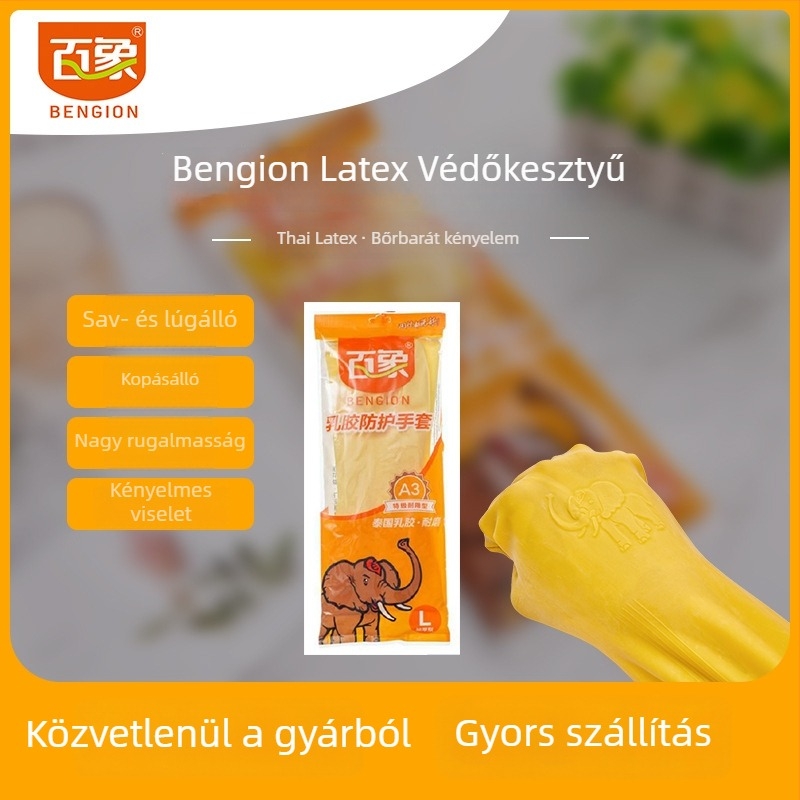 Vastagított latex konyhai kesztyű, olajálló, sav- és lúgálló, vízálló, 32 cm hosszú, háztartási tisztításhoz