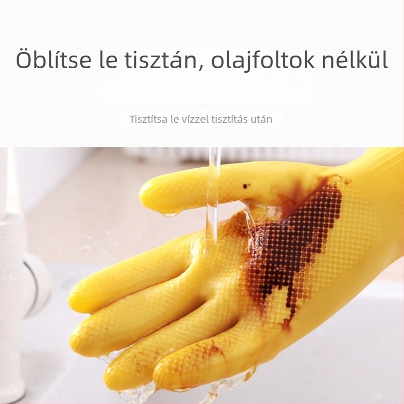 Vastagított latex konyhai kesztyű, olajálló, sav- és lúgálló, vízálló, 32 cm hosszú, háztartási tisztításhoz