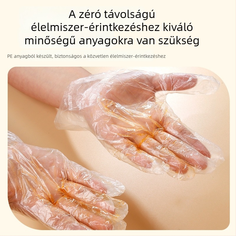 100 darabos egyszer használatos PE műanyag kesztyűk, átlátszó, univerzális méret, otthoni és kereskedelmi használatra