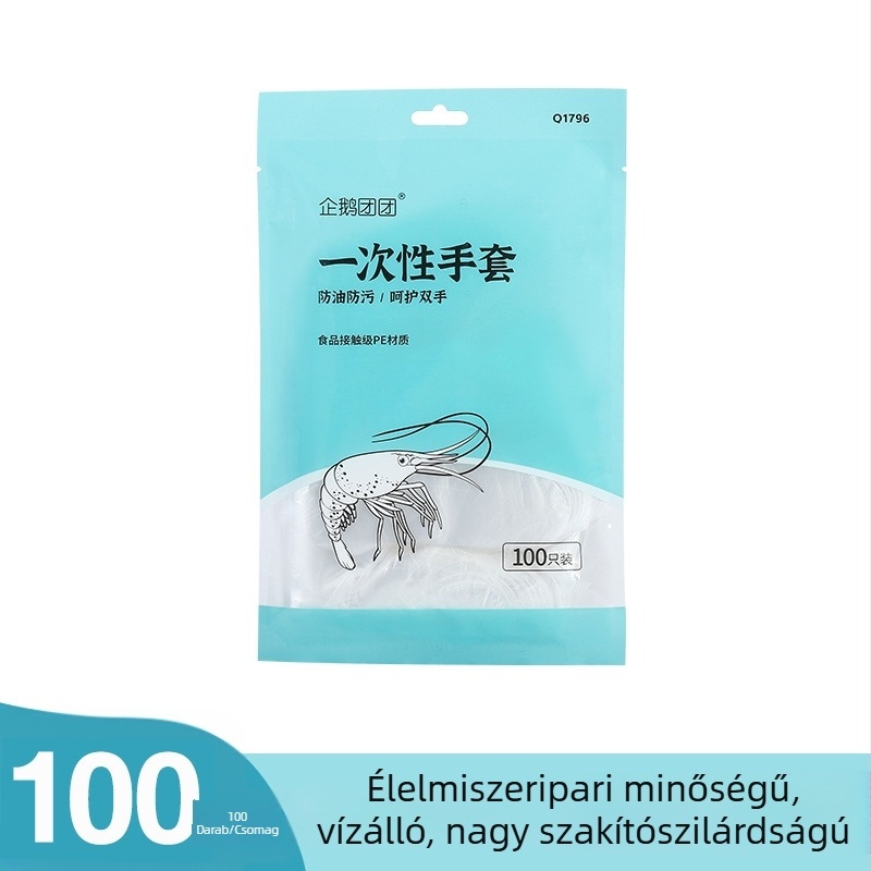 100 darabos egyszer használatos PE műanyag kesztyűk, átlátszó, univerzális méret, otthoni és kereskedelmi használatra