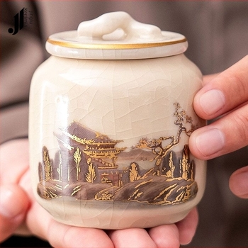 Retro kerámiás teás tároló edény kínai stílusban, kis porcelán tartály nedvességzáró fedéllel