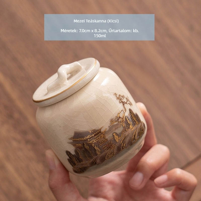 Retro kerámiás teás tároló edény kínai stílusban, kis porcelán tartály nedvességzáró fedéllel