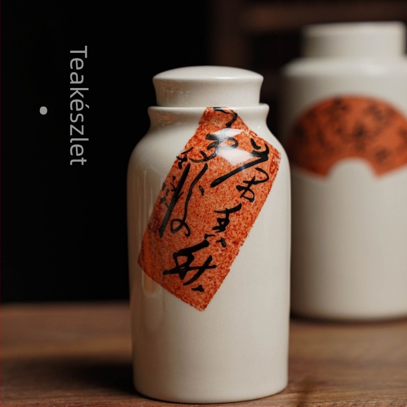 Japán-stílusú kerámia teás tároló üveg, 260 ml, kézzel festett, zárható, retro dizájn