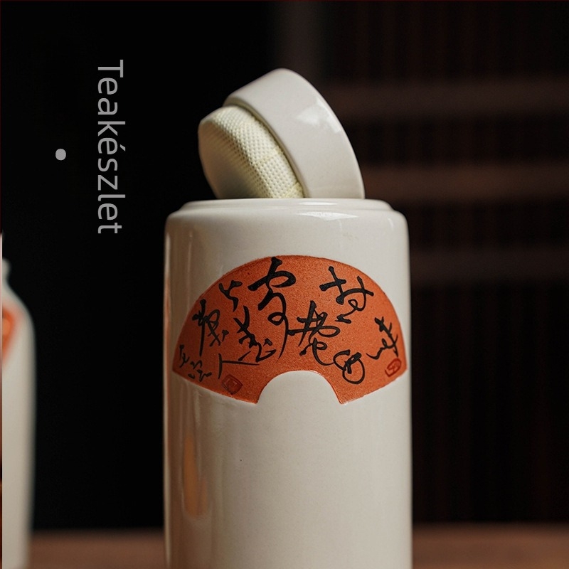 Japán-stílusú kerámia teás tároló üveg, 260 ml, kézzel festett, zárható, retro dizájn
