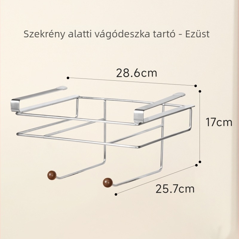 Konyhai vágódeszka- és fedőlap tartó, falra szerelhető, többfunkciós tároló