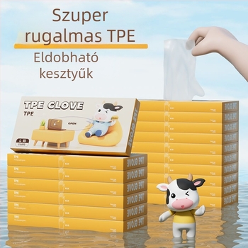 Egyszer használatos TPE kesztyűk, vastagított, élelmiszer-minőségű, cateringhez, olajálló, dobozos kiszerelésben, általános háztartási kesztyűk