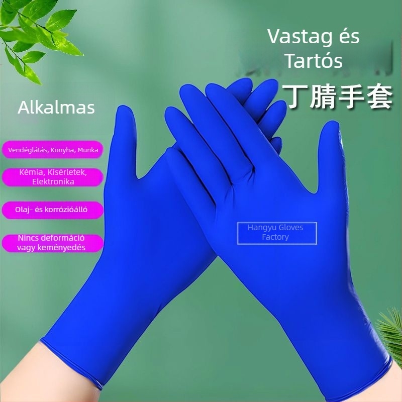 Egyszer használatos nitril kesztyűk, vastagított, kékek, háztartási és konyhai mosogatáshoz, olaj- és sav-bázis ellenálló