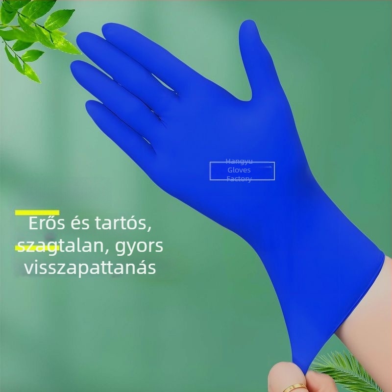 Egyszer használatos nitril kesztyűk, vastagított, kékek, háztartási és konyhai mosogatáshoz, olaj- és sav-bázis ellenálló