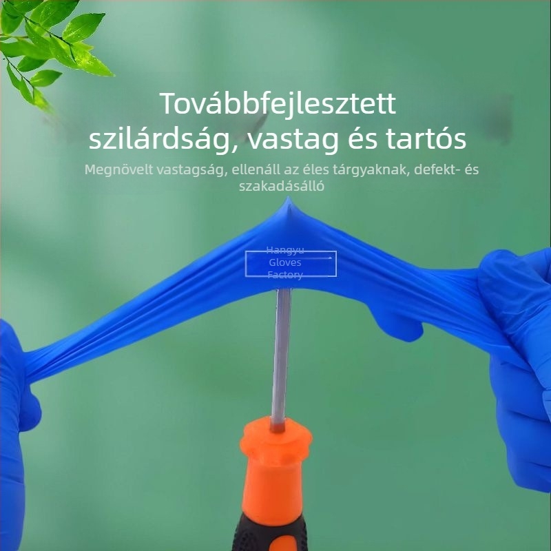 Egyszer használatos nitril kesztyűk, vastagított, kékek, háztartási és konyhai mosogatáshoz, olaj- és sav-bázis ellenálló