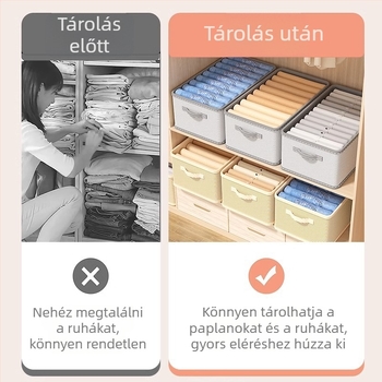 Összecsukható textil ruhatároló doboz a ruhásszekrényhez – Többszintű szervező nadrágokhoz és ruhákhoz, összecsukható, porvédett