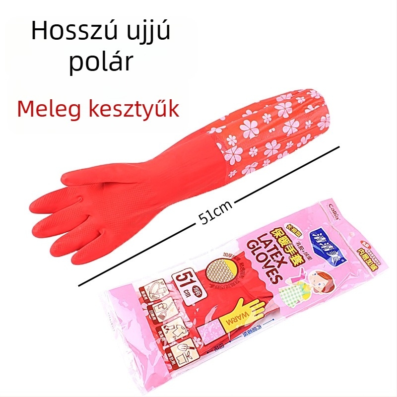 Qingqingmei mosogatós kesztyűk, tartós latex konyhai kesztyű fleece béléssel, vízálló téli használatra
