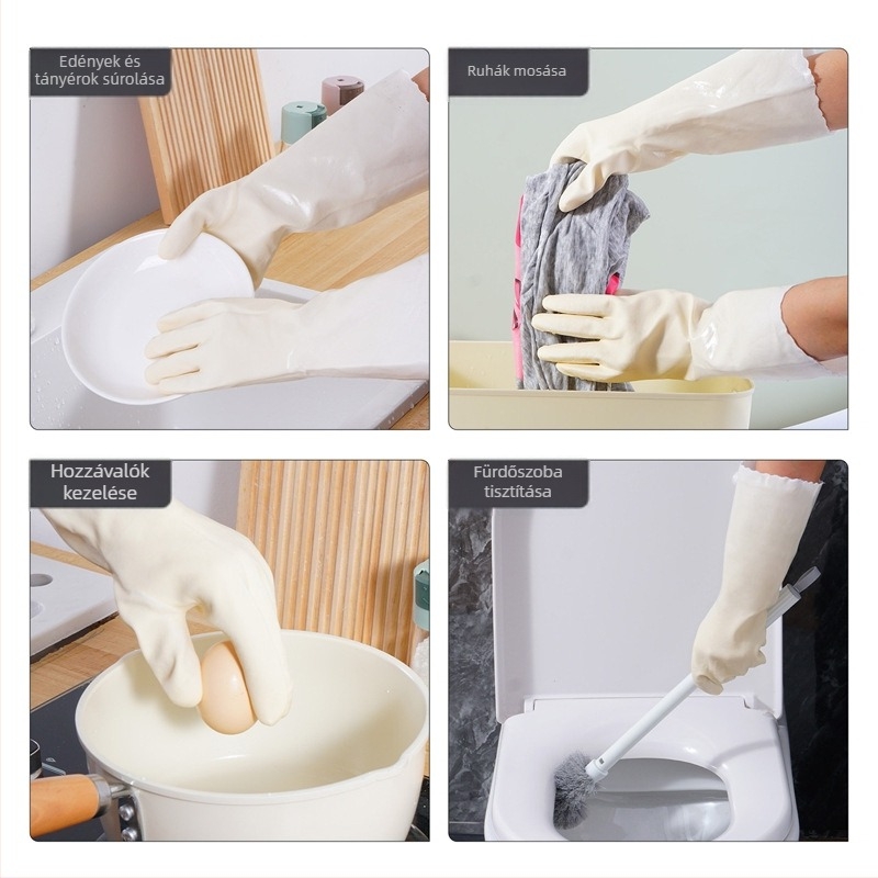 Egyszínű PVC kesztyű fleece béléssel, mosogatáshoz és háztartási tisztításhoz, téli vízálló kesztyű