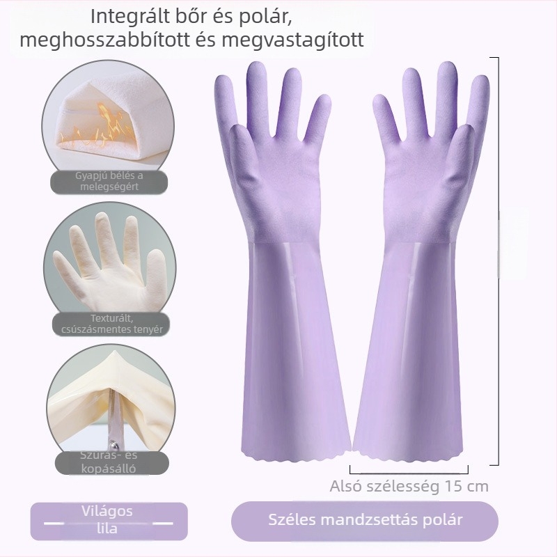 Egyszínű PVC kesztyű fleece béléssel, mosogatáshoz és háztartási tisztításhoz, téli vízálló kesztyű