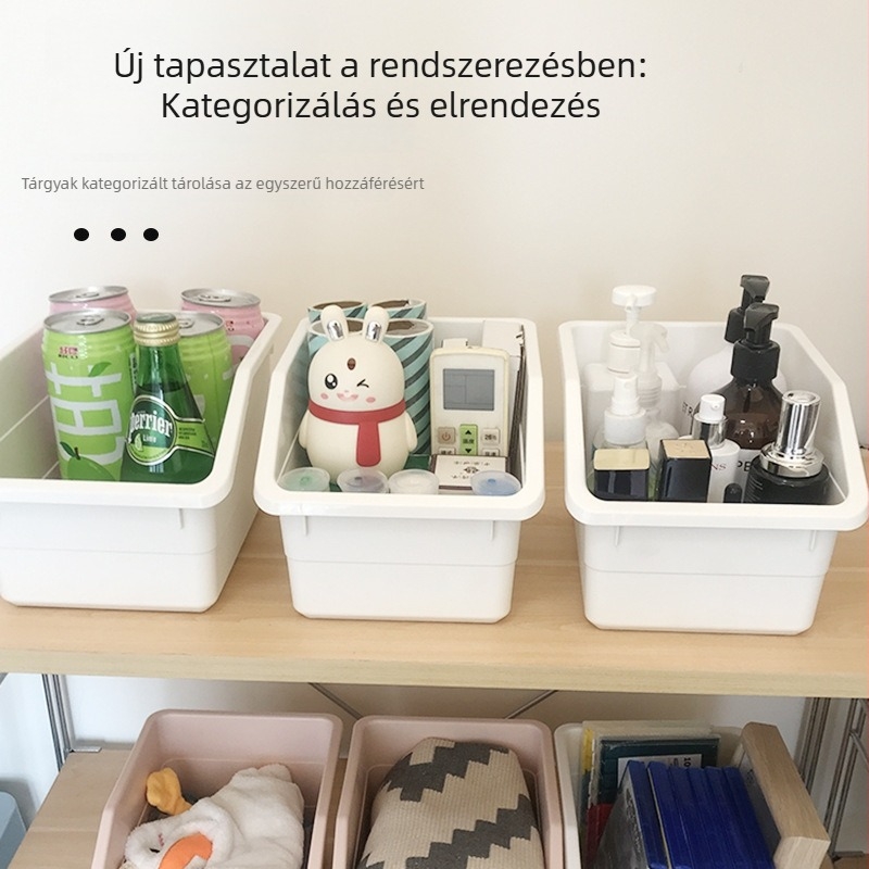 Sokbi elülső nyílású tárolóedény otthonra – nappali és hálószoba számára, nassolnivalók, játékok és egyéb holmik számára, vastagodott kivitele