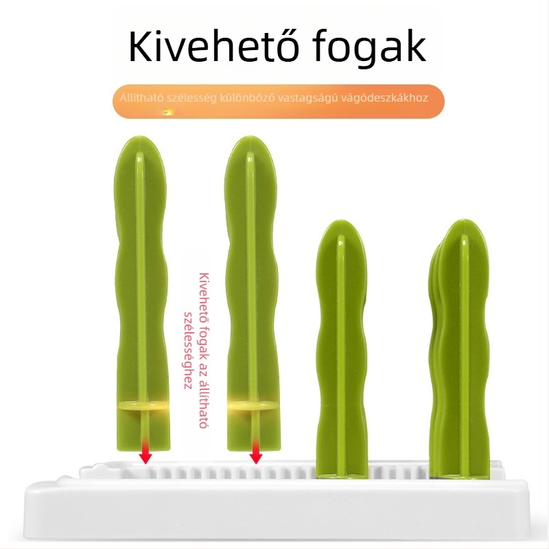 Moduláris konyhai tároló levehető és állítható elemekkel: kés-tartó, vágódeszka-tartó, fedő-tartó és lecsöpögtető polc; logó nyomtatás lehetséges