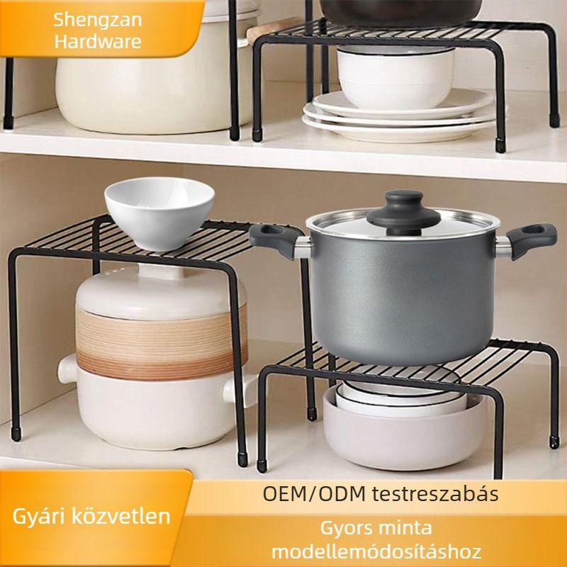 Kétszintes asztali konyhai tároló, szénacélból, mozgatható, szerelés nélkül