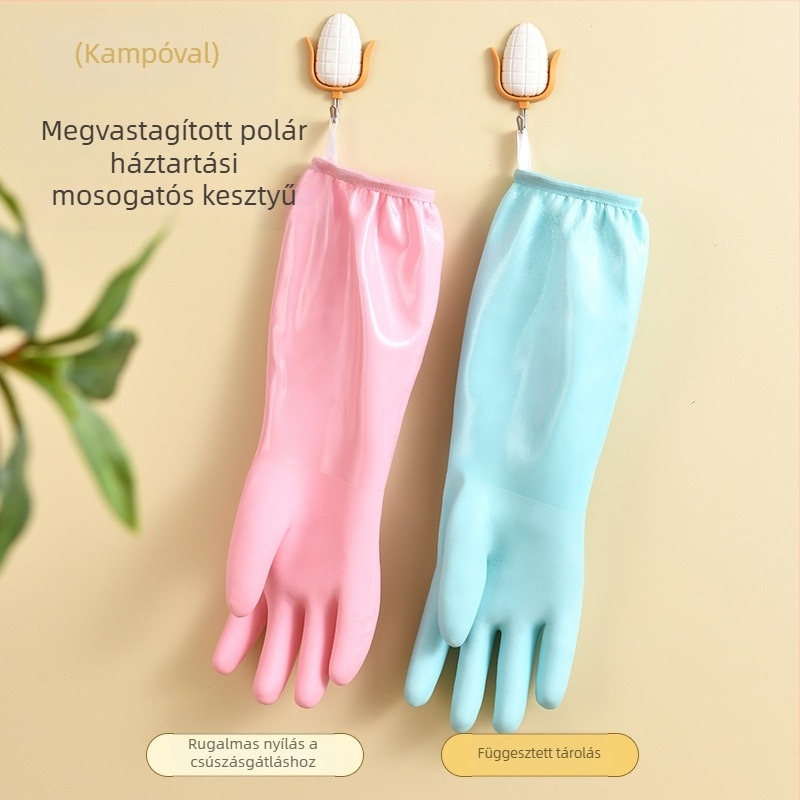 Női mosogatós kesztyűk, vastagított latex, velúr bélés, vízálló, tartós mosáshoz