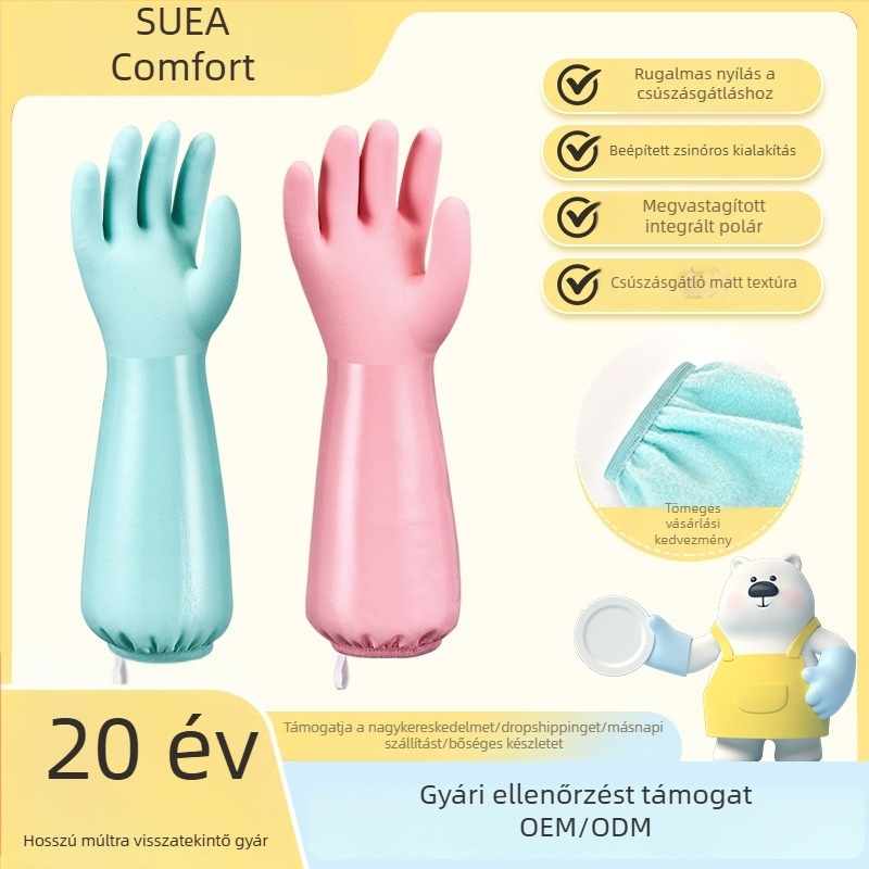 Női mosogatós kesztyűk, vastagított latex, velúr bélés, vízálló, tartós mosáshoz