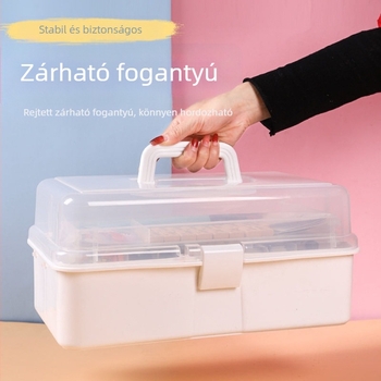 Háromszintes hordozható tároló doboz átlátszó fedéllel — manikűr eszközök, művészeti kellékek és gyógyszerek tárolására