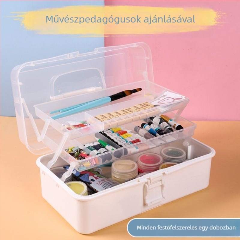 Háromszintes hordozható tároló doboz átlátszó fedéllel — manikűr eszközök, művészeti kellékek és gyógyszerek tárolására