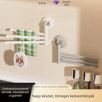Falihoz szerelhető, fúrás nélküli forgó szárítóállvány törölközőtartóval és vákuumos rögzítéssel, 3 szint