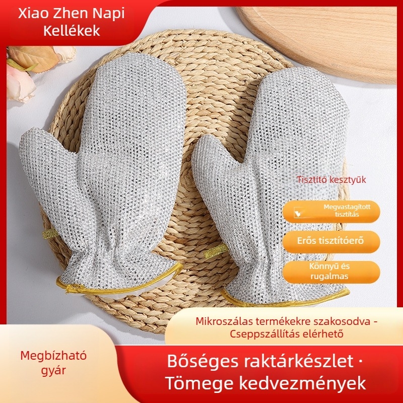Kétszínű ezüst szálas mosogatós kesztyű, vízálló és foltot eltávolító, konyhai tisztításra