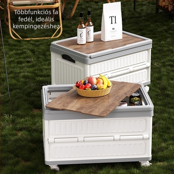 PP összehajtható tároló doboz fedővel, nagy kapacitású, autó és kemping használatra, többfunkciós szervező