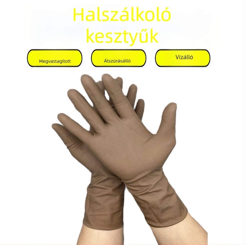 Egyszer használatos latex kesztyűk halak feldolgozásához, vízálló, nagy rugalmasságú, csúszásmentes, ultra vékony, hosszított csuklórész