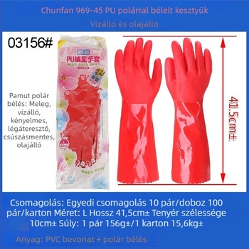 PVC kesztyű bársony béléssel edények mosogatásához és mosáshoz, vízálló, meleg, hosszú, extra vastag