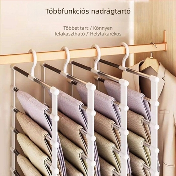 Rozsdamentes acél nadrágtartó fogas klipekkel, többszintű tárolás, létra-stílusú összecsukható ruhatartó