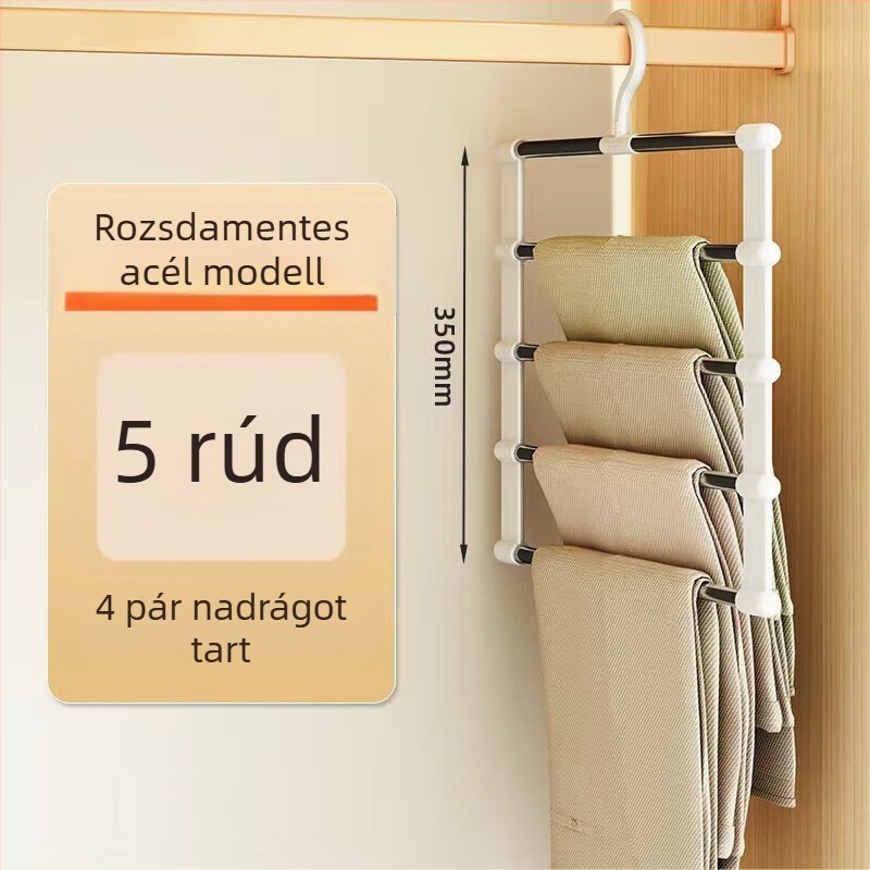 Rozsdamentes acél nadrágtartó fogas klipekkel, többszintű tárolás, létra-stílusú összecsukható ruhatartó