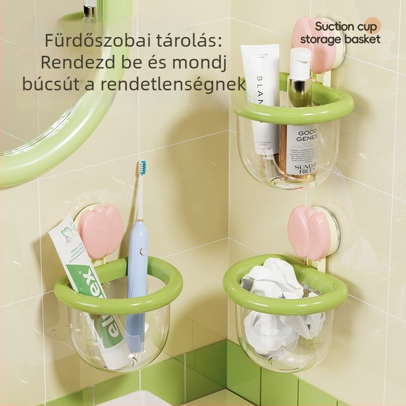 YX2268 Falra szerelhető szívókorongos tároló konyhához és fürdőszobához, fúrás nélkül, ABS műanyag, lefolyó polc