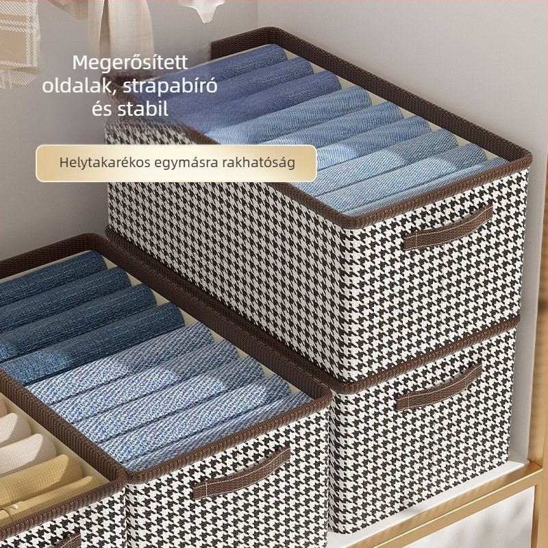 Houndstooth szövetes tároló doboz ruhákhoz, gardróbba és nadrágokhoz, nagy kapacitású otthoni tároló