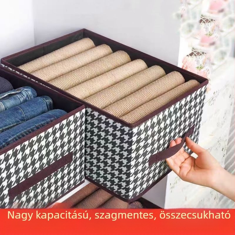 Houndstooth szövetes tároló doboz ruhákhoz, gardróbba és nadrágokhoz, nagy kapacitású otthoni tároló