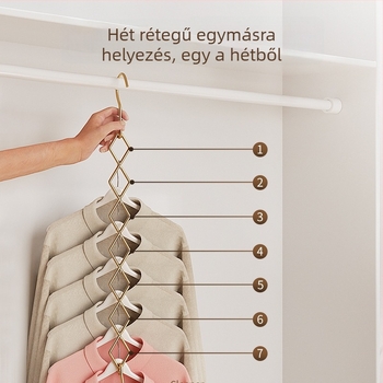 Rozsdamentes acélból készített, multifunkcionális összecsukható vállfa, 7 lyukas gardrób- és tárolórendszer