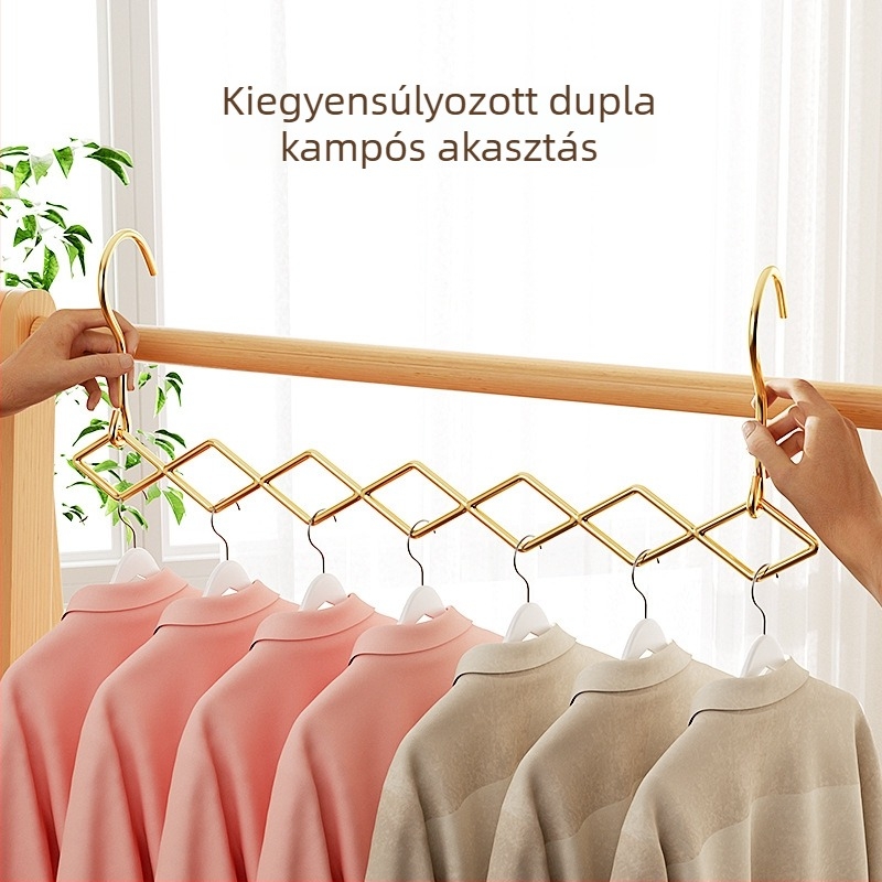 Rozsdamentes acélból készített, multifunkcionális összecsukható vállfa, 7 lyukas gardrób- és tárolórendszer