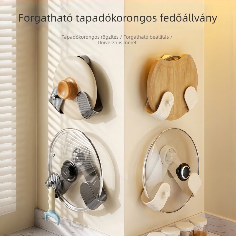 Fali tartó szívókorongokkal fedők és vágódeszkák számára, multifunkcionális konyhai szervező, fúrás nélküli szerelés