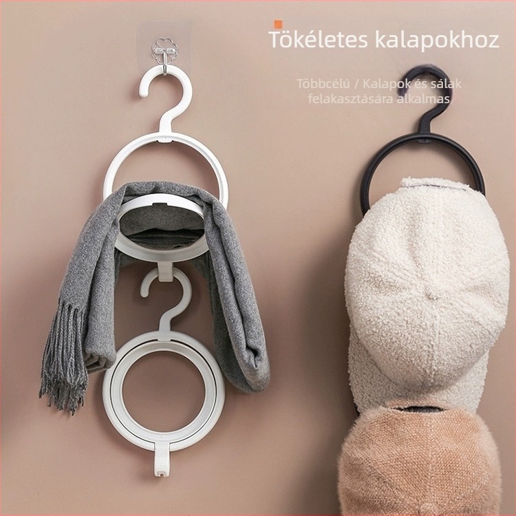 Körkörös, multifunkcionális kalap- és sál tároló fogas, falra szerelés fúrás nélkül