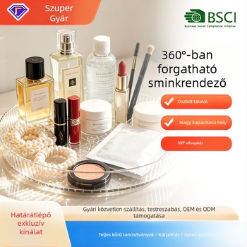 Átlátszó forgó kozmetikai tároló, nagy kapacitású bőrápolási szervező, magas minőségű kozmetikai doboz