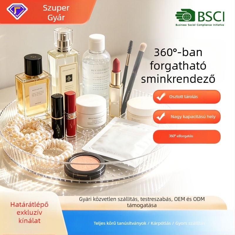 Átlátszó forgó kozmetikai tároló, nagy kapacitású bőrápolási szervező, magas minőségű kozmetikai doboz