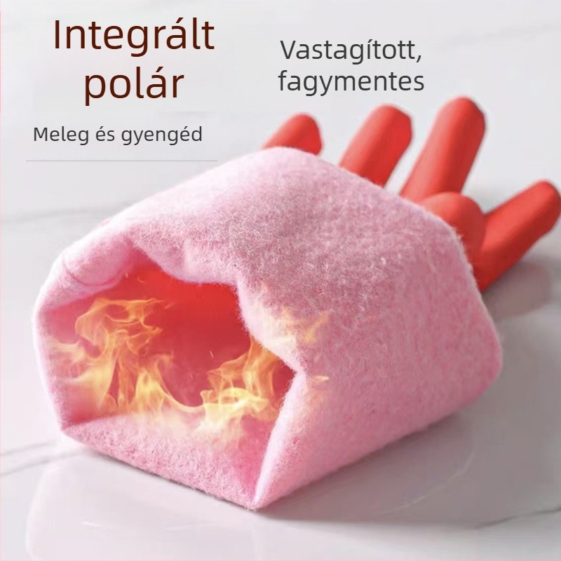 Tartós, vízálló mosogatókesztyűk fleece béléssel, latex/nitril gumi alapanyagból