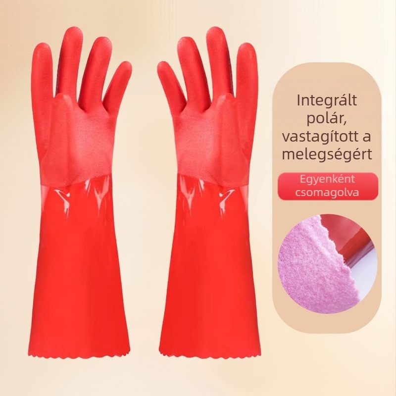 Tartós, vízálló mosogatókesztyűk fleece béléssel, latex/nitril gumi alapanyagból