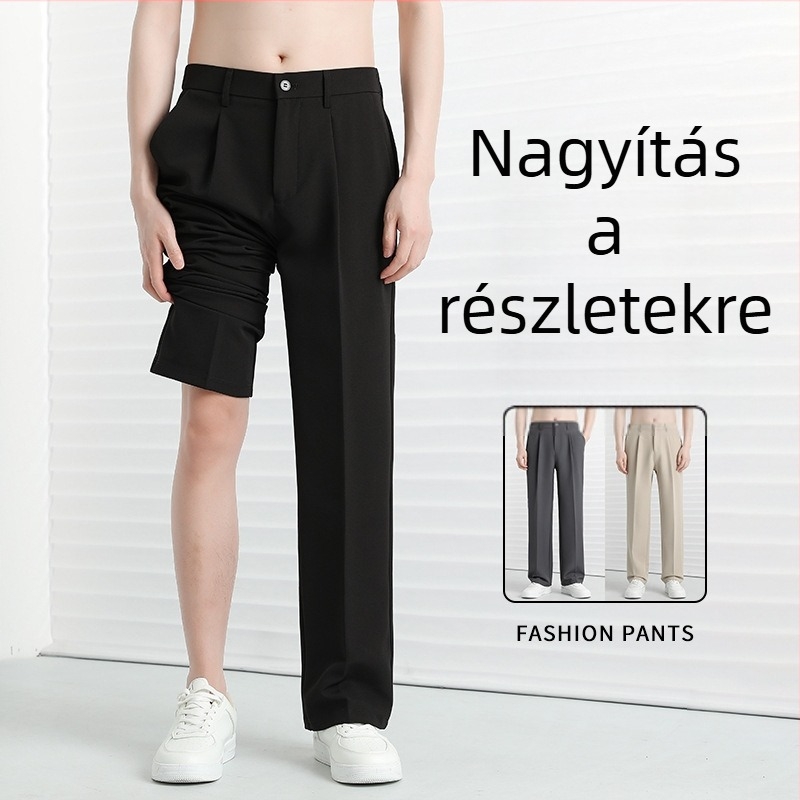 Nyári férfi nadrágok, magas minőség, lazító szabás, széles láb, egyenes fazon, drapírozott, gyűrődésmentes, 9/10 hossz